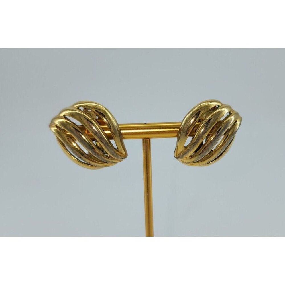 Vtg 80s Givenchy Paris New York Clip On Earrings Gold Tone Openwork Shell Design